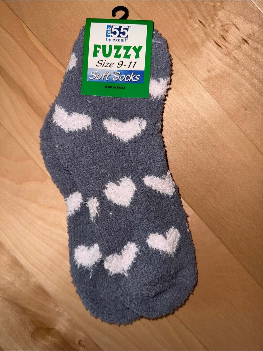 Fuzzy Gray Heart Cozy Socks - Size 9-11